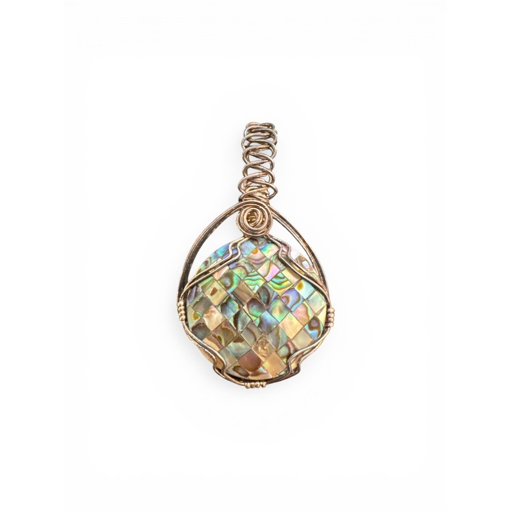 Abalone and Silver Pendant Wired Design Grunge